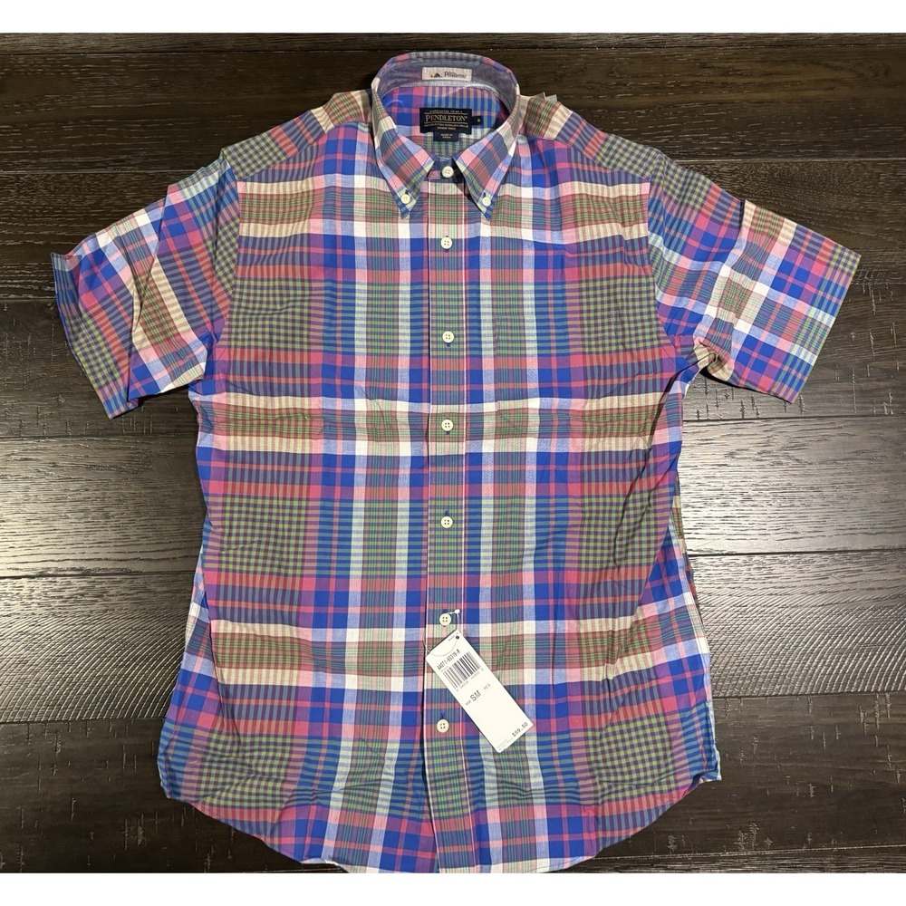 Surf Pendleton Mens Seaside 100% Cotton S Button Shirt Colorful Plaid Small NWT